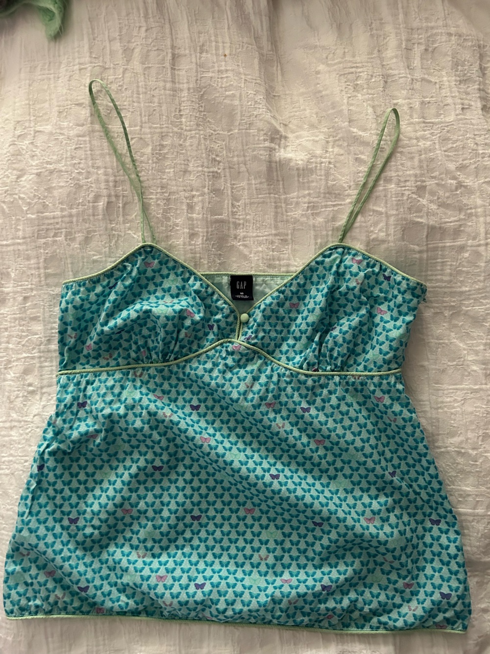 GAP Teal Butterfly Print Spaghetti Strap Cami with Accents